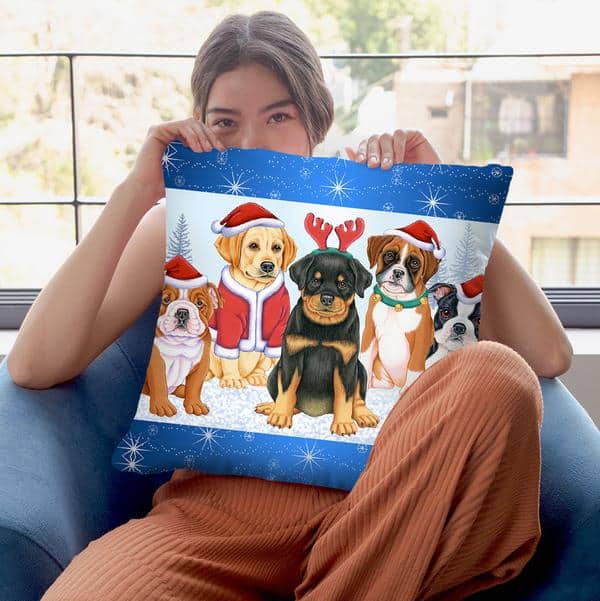 Christmas Pups Throw Pillow By Tomoyo Pitcher