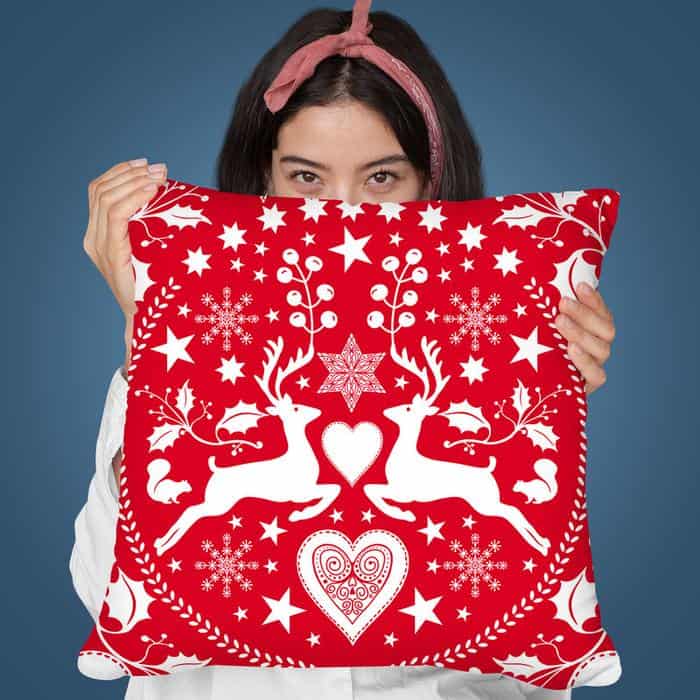 Folk Art Xmas Deer Red Throw Pillow By Andrea Haase