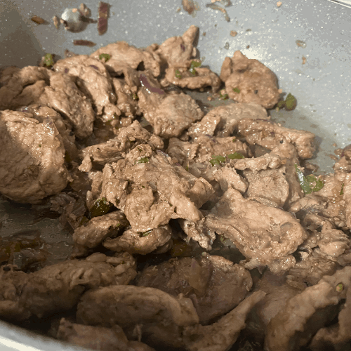 caramelized iberico pork in pan