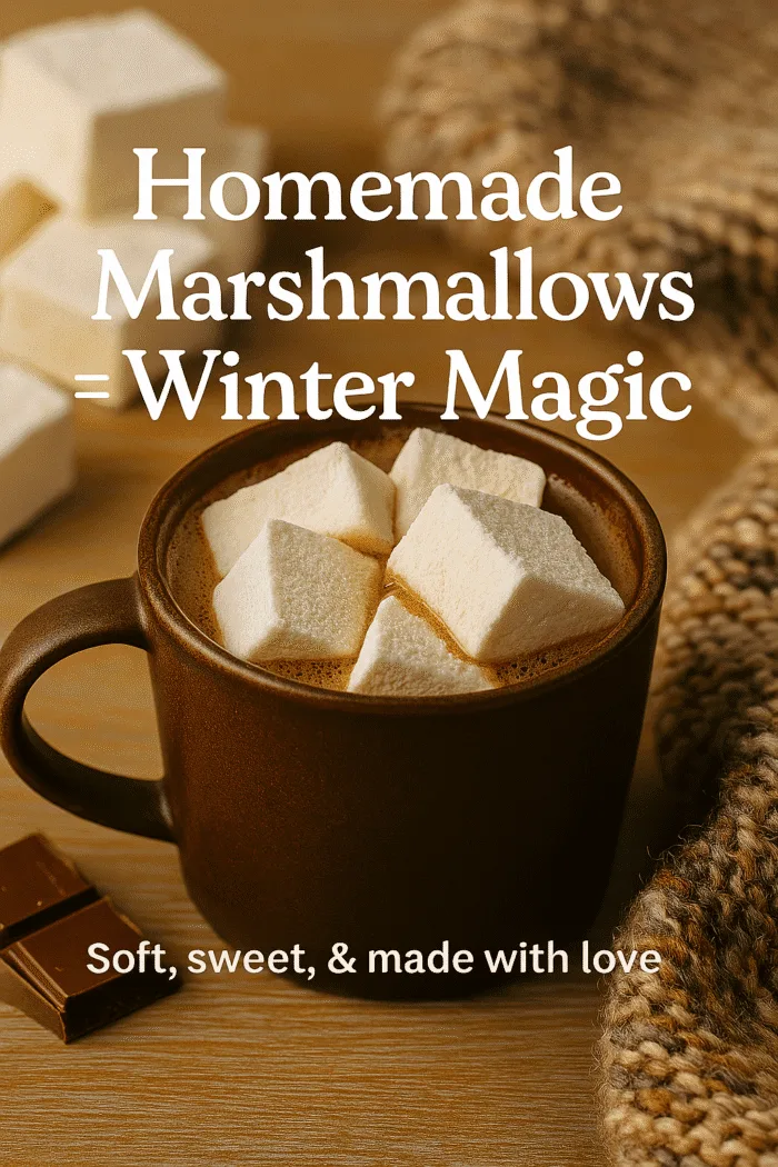 Homemade marshmallows melting in a cup of hot cocoa &mdash; cozy winter dessert idea
