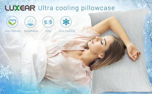 luxear arc cooling pillow case on pillow with woman resting