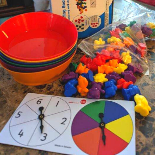Use the matching bowls to sort the teddy bears or use the Bears to practice color recognition, counting, matching, creating patterns, and even addition and subtraction, such as I have two red bears and four yellow bears, and I take red one bear away. How many red bears do I have?