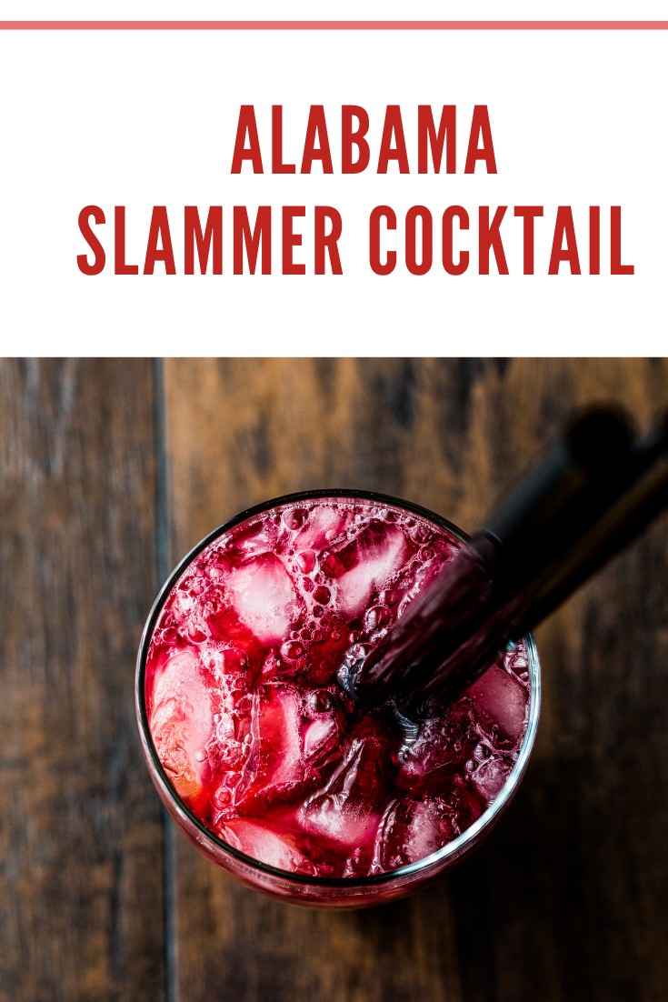 looking down on alabama slammer cocktail with black straw