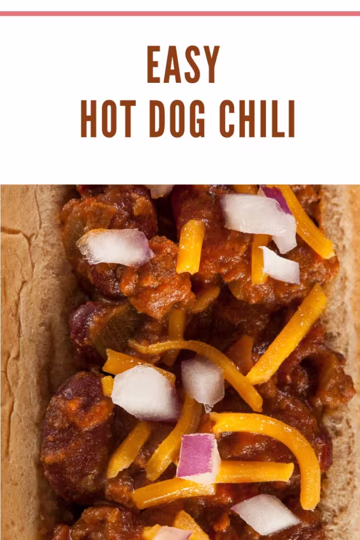 Close-up of easy homemade hot dog chili with ketchup and ground beef, ready for chili cheese dogs