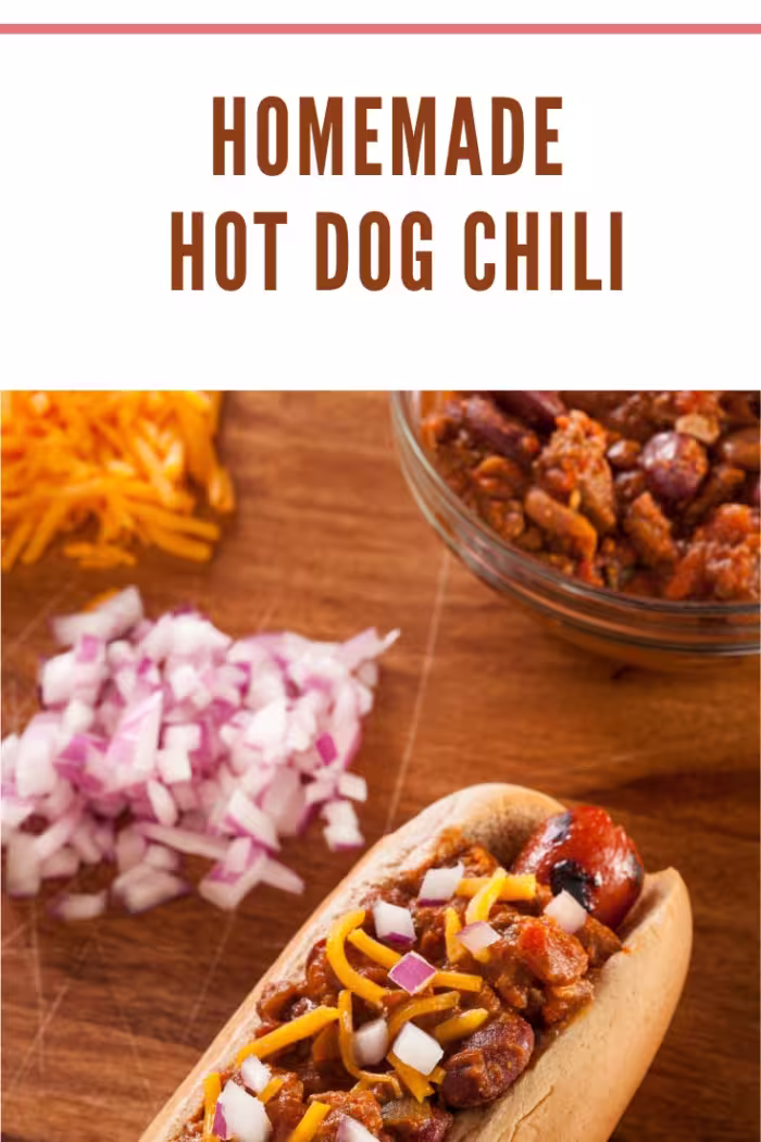 Bowl of homemade hot dog chili made with ground beef, ketchup, tomato sauce, and chili powder