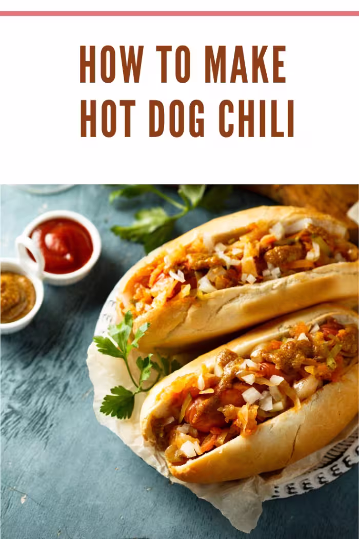 Hot dogs topped with homemade hot dog chili, perfect for chili cheese dogs and Memorial Day cookouts