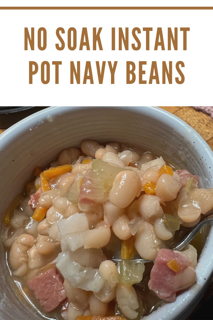 This Instant Pot Navy Bean Soup is easy to make, and no soaking of beans is required.