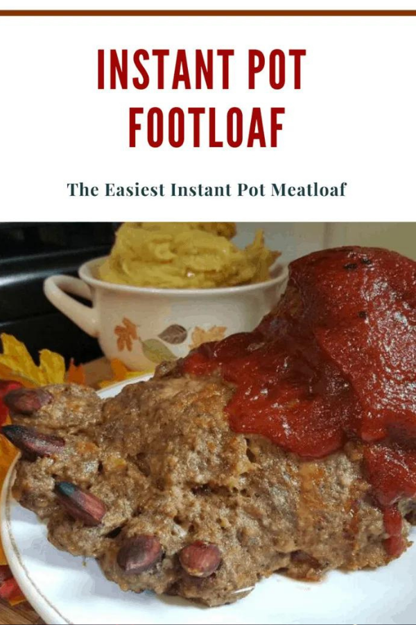 Foot-shaped meatloaf made in an Instant Pot, perfect for Halloween with creepy details and red sauce.