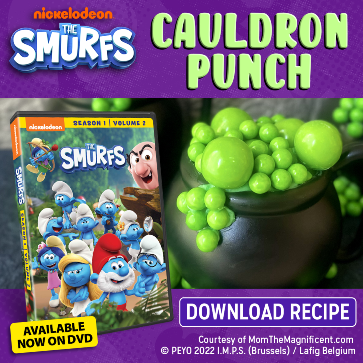 Halloween fun begins with this delicious cauldron punch recipe inspired by The Smurfs: Season 1, Volume 2. Tell your kids you got the recipe from the mischievous wizard Gargamel.