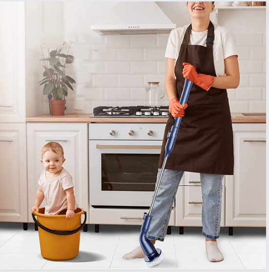 electric spinner brush in kitchen with woman and child