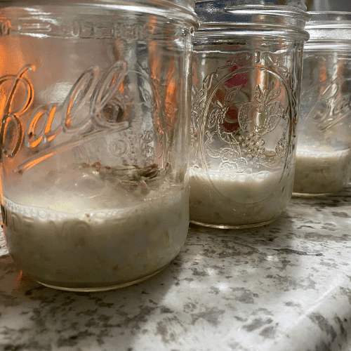 milk and oats in mason jar