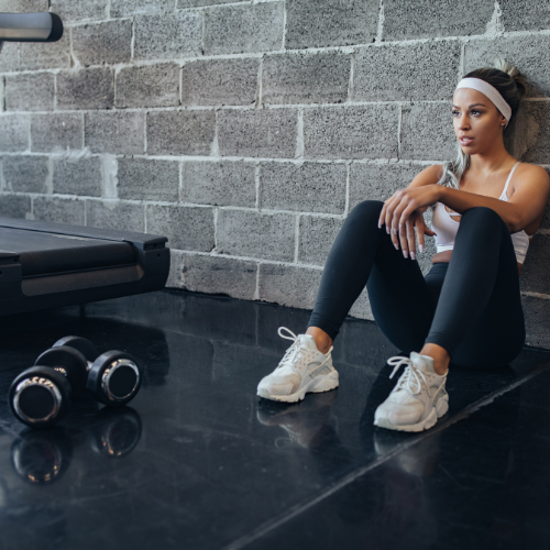 woman waiting for workout results