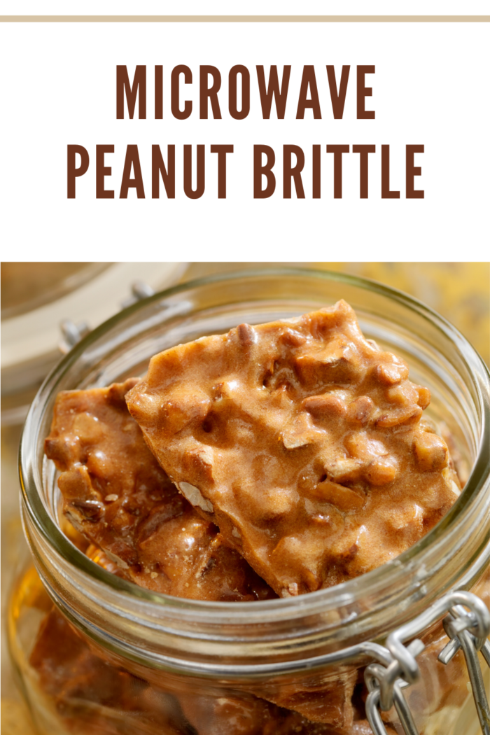 peanut brittle in glass container