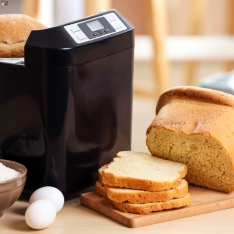 Sliced Loaf and Bread Machine on Table