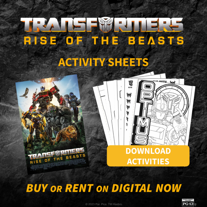 transformers rise of the beasts activity sheet button