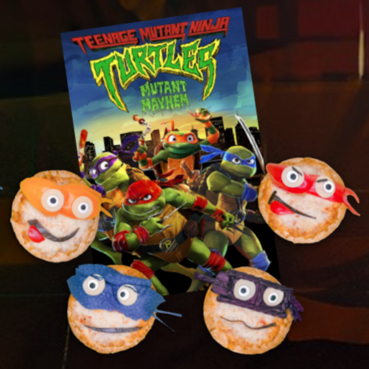 tmnt character pizzas with Mutant Mayhem video