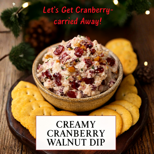 Creamy cranberry walnut dip with dried cranberries and walnuts served with crackers for a holiday appetizer.