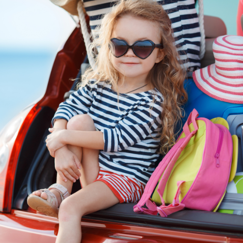 cute girl going travel by car vacation