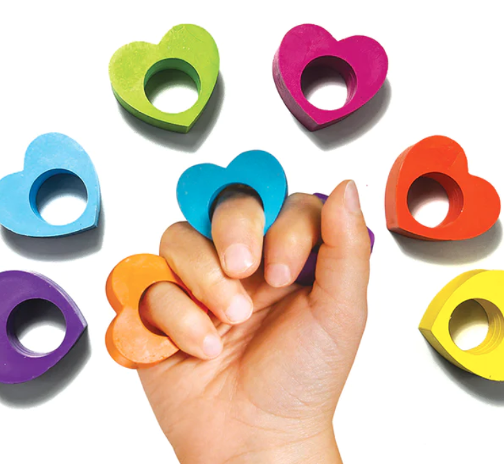 heart shaped crayon rings on fingers