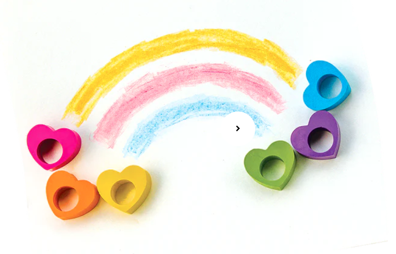 ooly heart shaped crayons at ends of rainbow