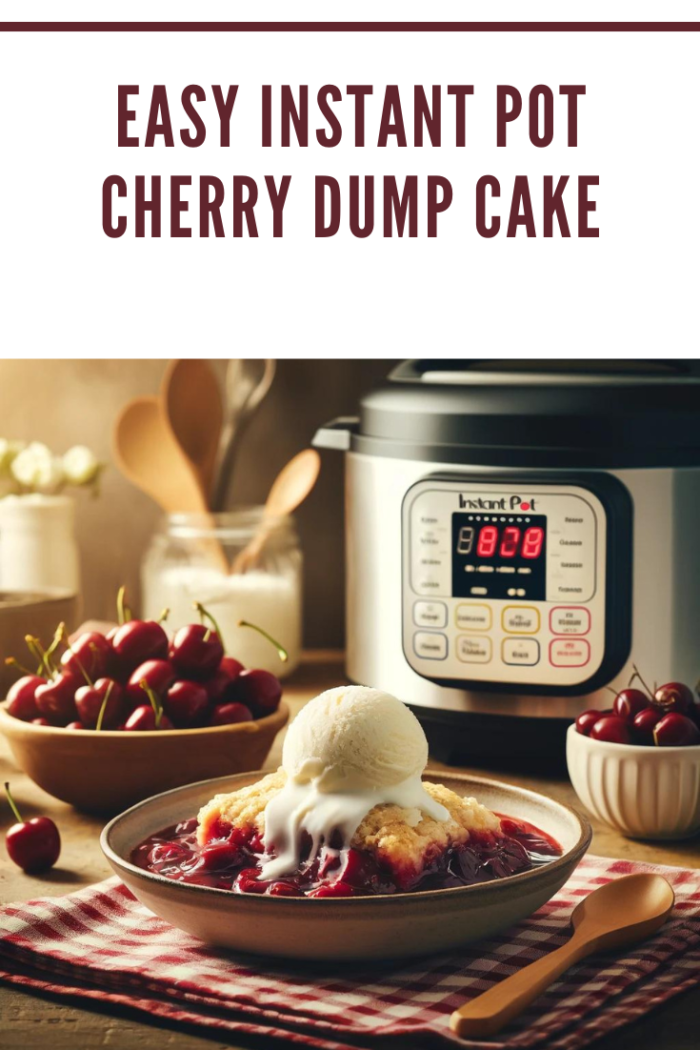 cherry dump cake with cherries in the background