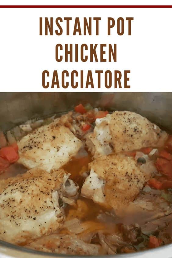 Instant Pot Chicken Cacciatore featuring juicy chicken thighs cooked in a savory tomato sauce with vegetables, perfect for a quick and delicious meal
