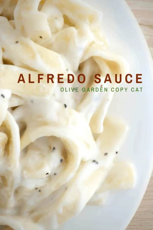 Closeup of creamy, restaurant-quality Alfredo sauce poured over egg noodles, showcasing rich texture