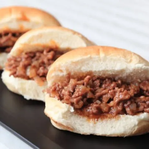 Delicious 5-ingredient Sloppy Joe sliders on a plate, ideal for a quick and easy meal.