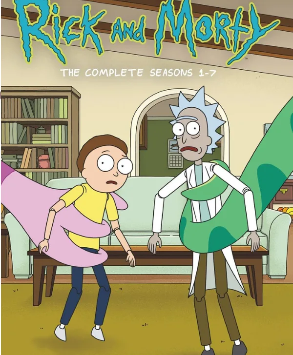 Rick and Morty: The Complete Seasons 1-7 DVD box set showcasing all episodes with bonus features and special content.