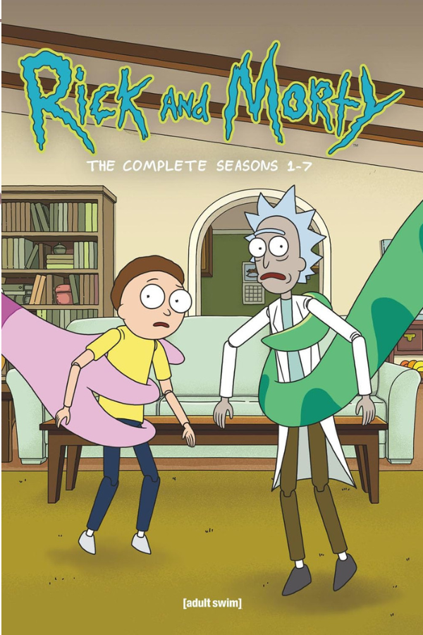 Rick and Morty: The Complete Seasons 1-7 DVD box set showcasing all episodes with bonus features and special content.