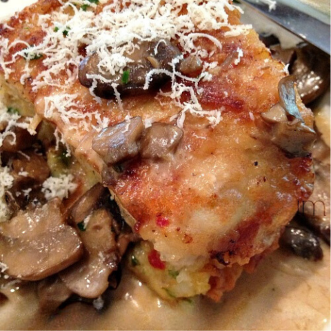 Delicious stuffed chicken marsala topped with a creamy mushroom Marsala sauce, perfect for an Olive Garden copycat recipe.