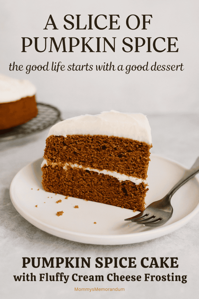 Pumpkin Spice Cake with Cream Cheese Frosting Moist Pumpkin Spice Cake with rich cream cheese frosting on a plate, styled for fall baking and holiday dessert inspiration