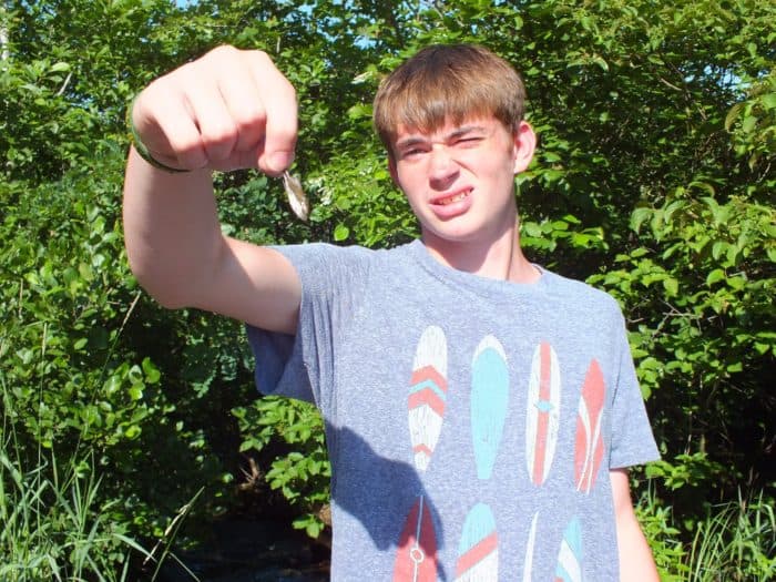 3:48pm Cooper has decided the reel and rod is not challenging enough and has now caught a baby bass with his bare hands!! (Go ahead and say it; we all did. "Show off!") TENTH Fish for Cooper