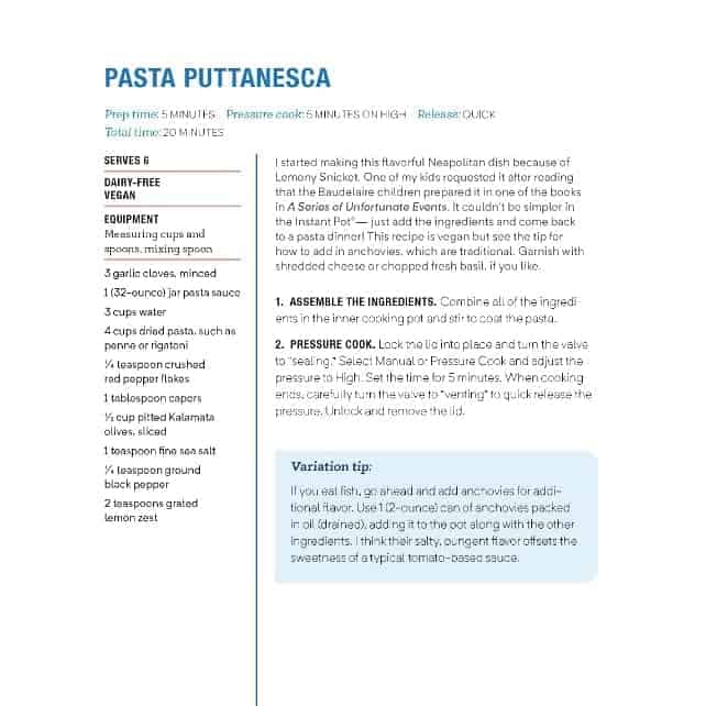 Instant Pot College Cookbook Julee Morrison Pasta Puttanesca