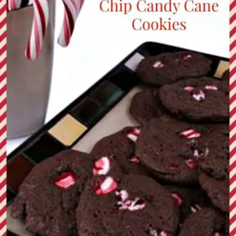 Gooey Chewy Double Chocolate Chip Candy Cane Cookies #Recipe