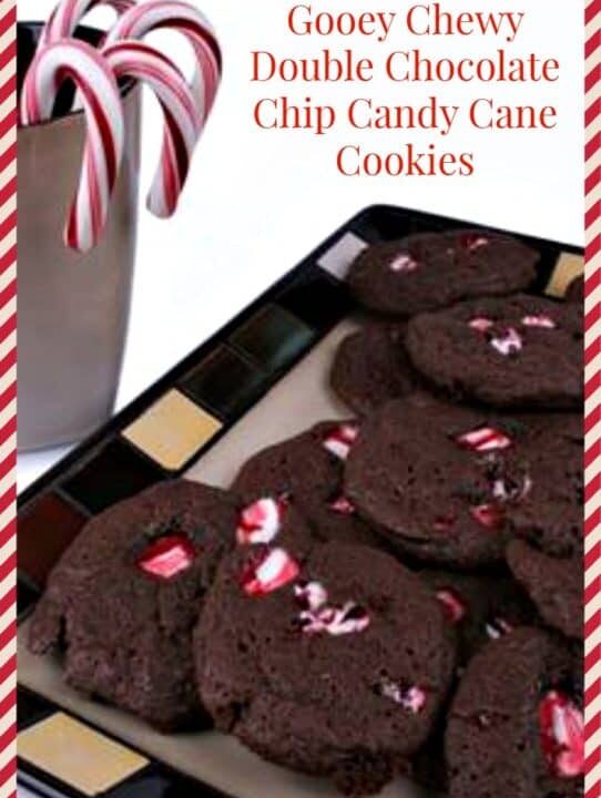 Gooey Chewy Double Chocolate Chip Candy Cane Cookies #Recipe