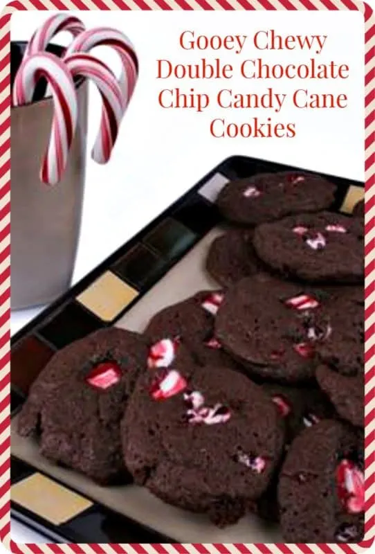 Gooey Chewy Double Chocolate Chip Candy Cane Cookies #Recipe