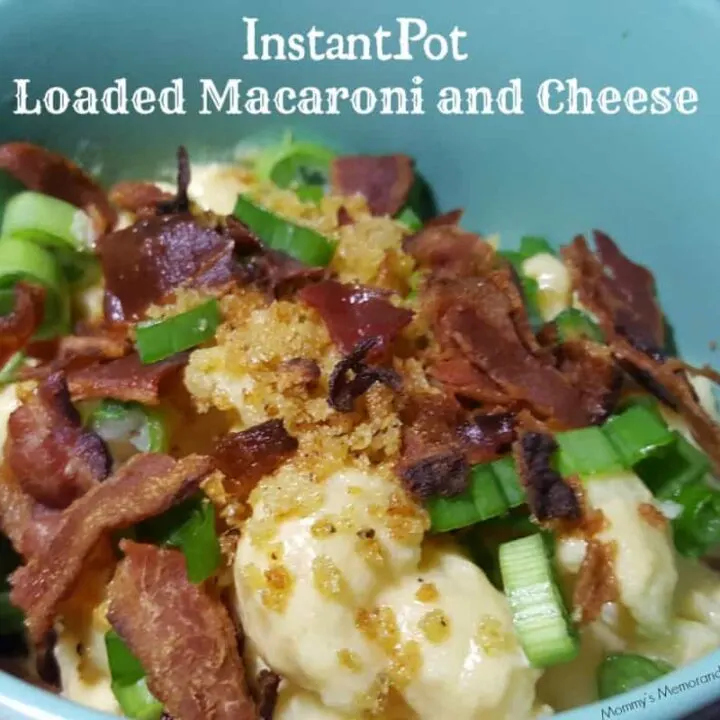instant pot loaded macaroni and cheese in bowl ready to eat