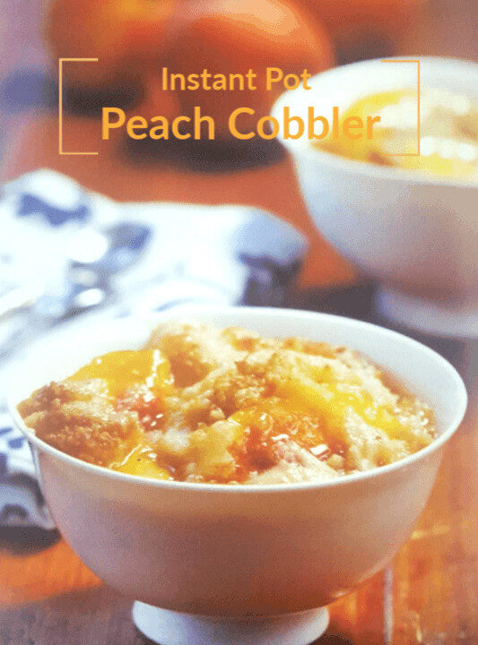 This Instant Pot Lip Smacking Peach Cobber is easy with just 5 ingredients! Serve warm with a scoop of vanilla ice cream for the perfect treat!