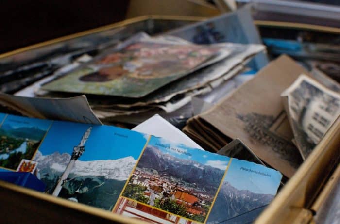 box of old postcards
