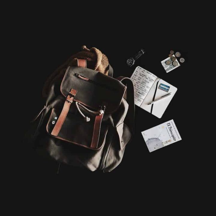 backpack on black background