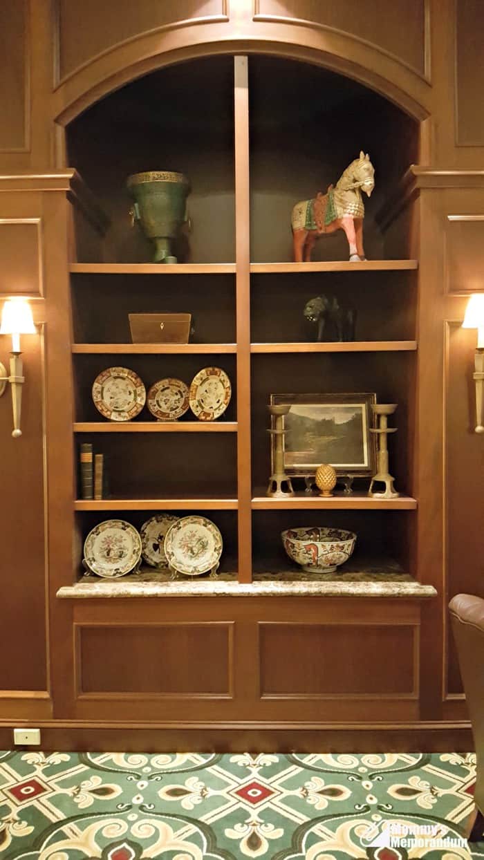 ballantyne hotel lobby bookshelf