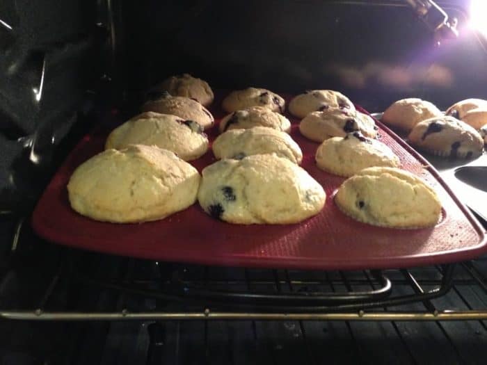 blueberry muffins in the oven