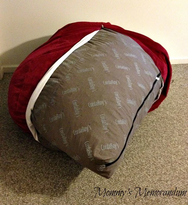 cordroy's bed in a bean bag undone