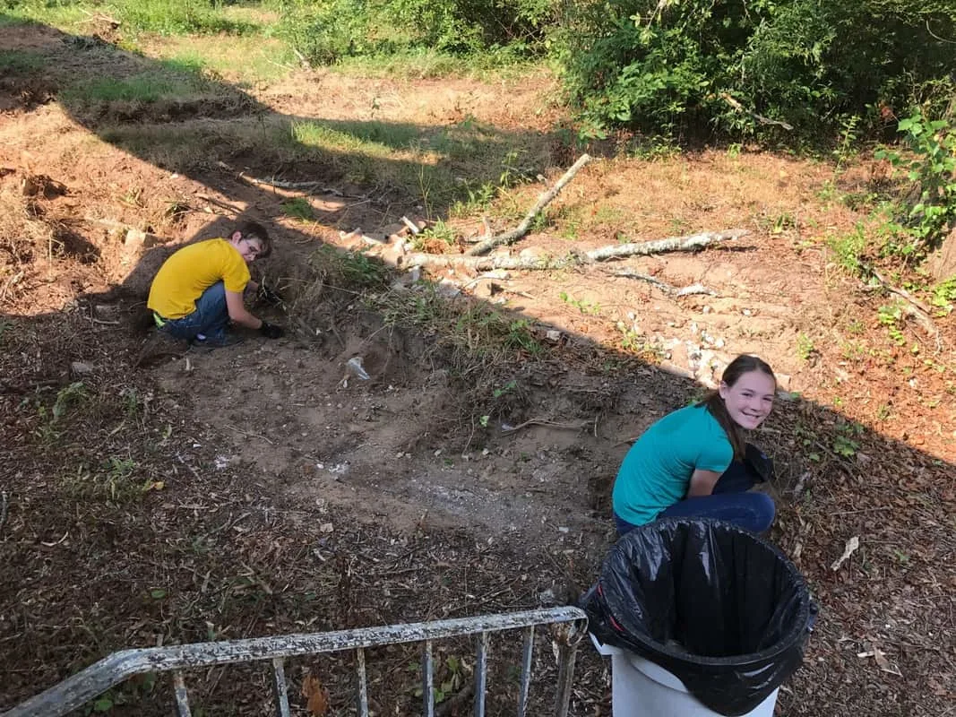 dad's house home remodel kids hauling cement chunks