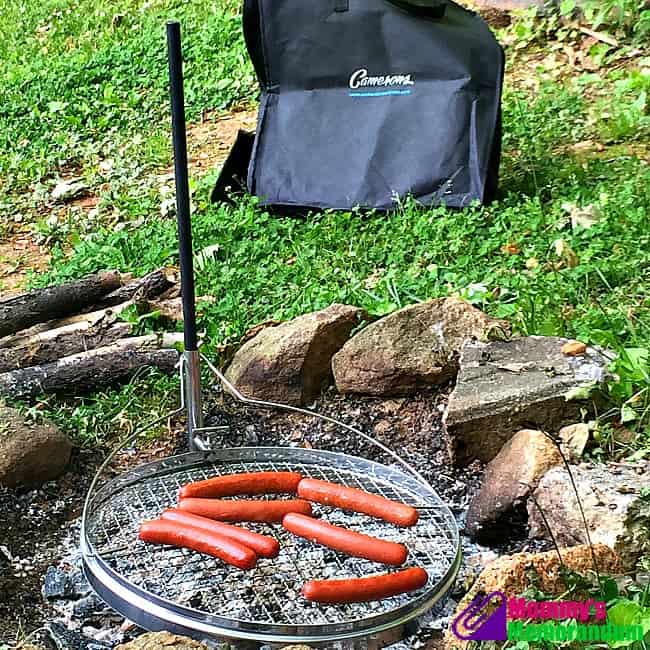 fire grill with hot dogs