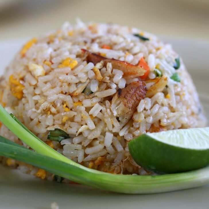 Homemade fried rice cooked in an Instant Pot, featuring tender pork and vibrant vegetables