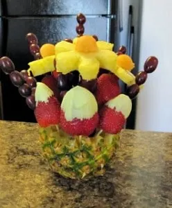 diy fruit bouquet with pineapple vase