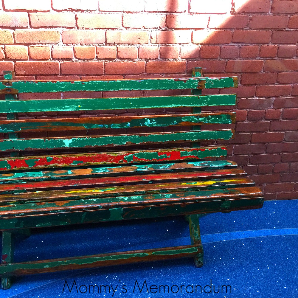 green bench at Walt Disney Family Museum