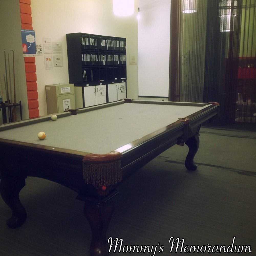 Pool table inside Google Headquarters, showcasing the recreational amenities available on the Googleplex campus